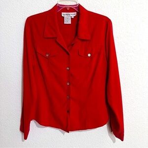 Vintage Galinda Wang Red Silk Tailored Blouse 8